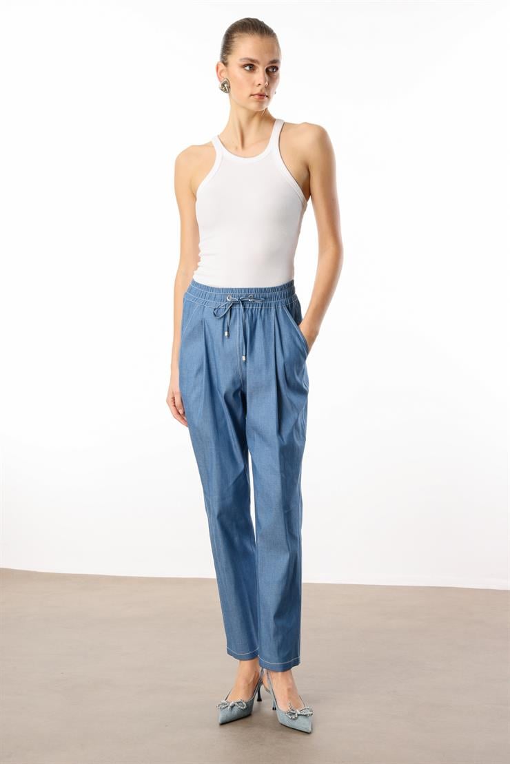 Modailgi  Beli Lastikli Yandan Cepli Pantolon - 15003 Mavi