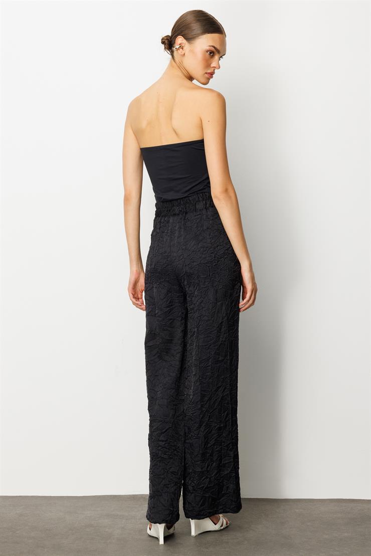 Modailgi  Beli Lastikli Yandan Cepli Pile Detaylı Pantolon - 15052 Siyah