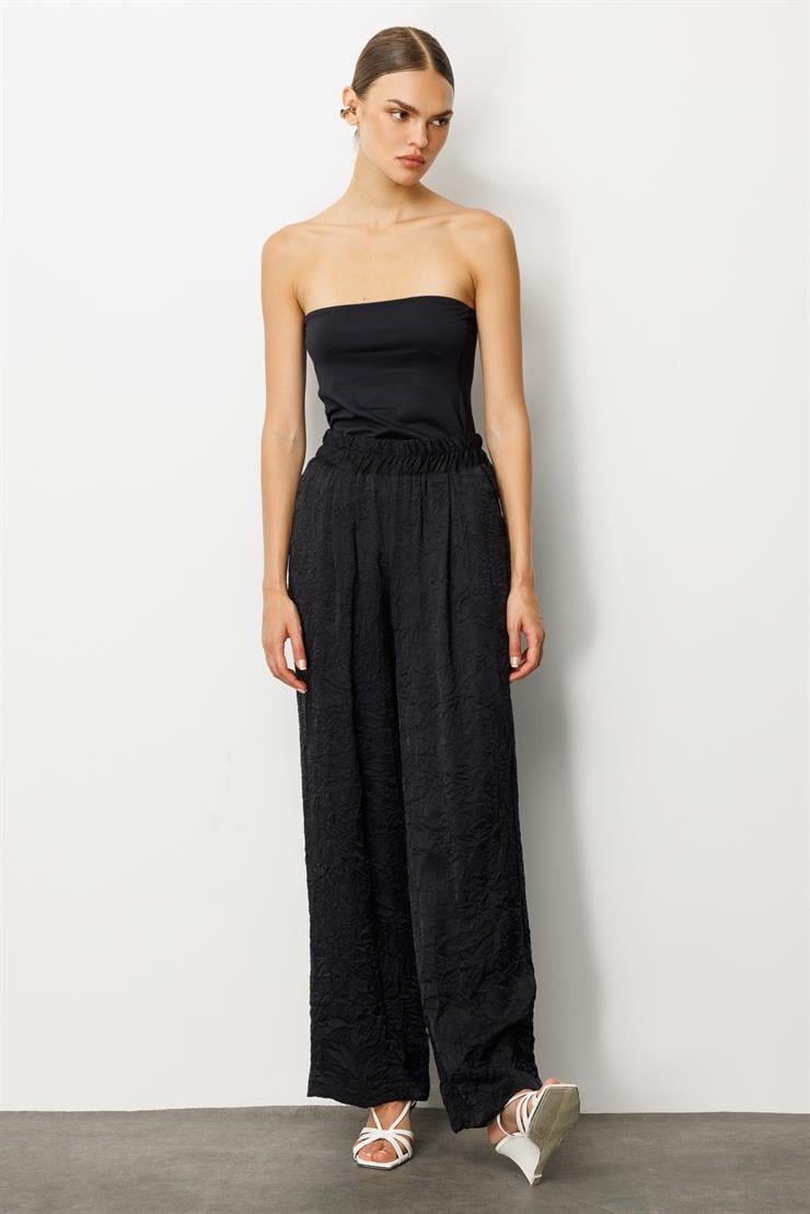 Modailgi  Beli Lastikli Yandan Cepli Pile Detaylı Pantolon - 15052 Siyah