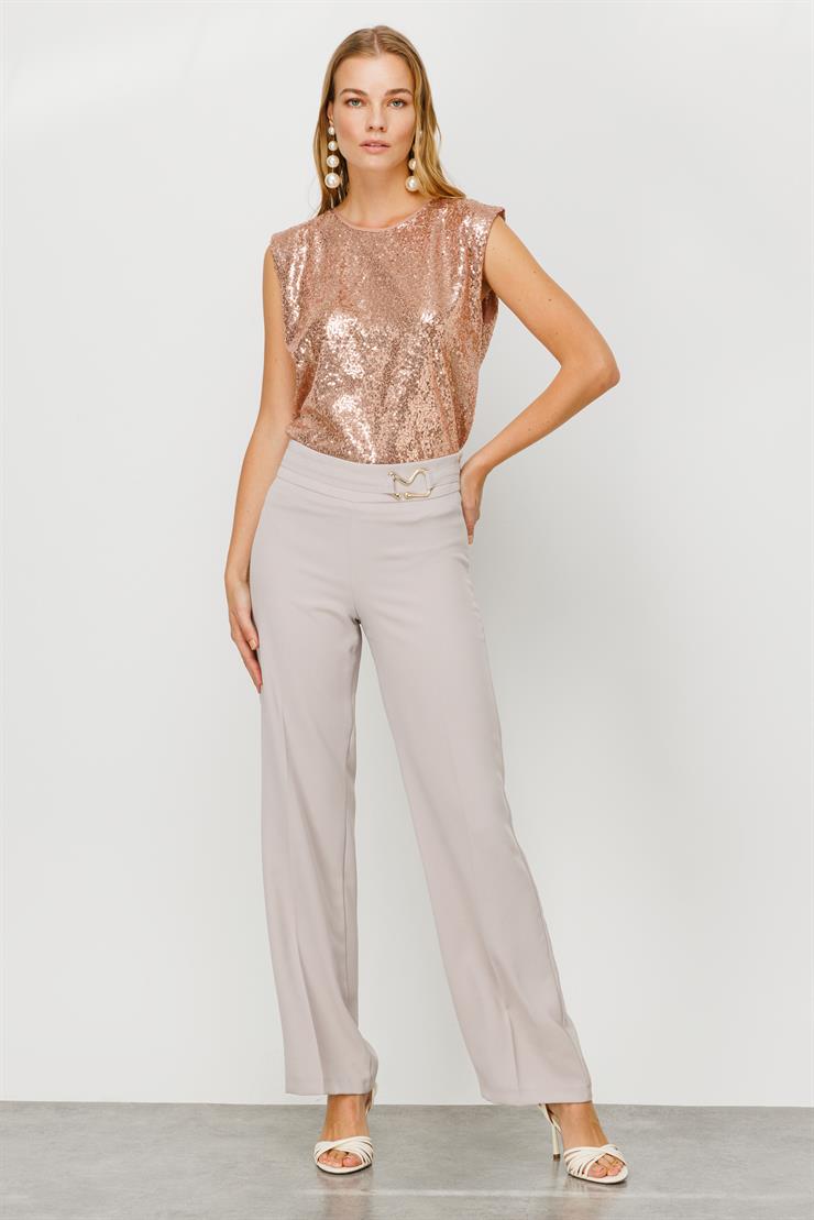 Modailgi  Beli Metal Toka Detaylı Pantolon Taş