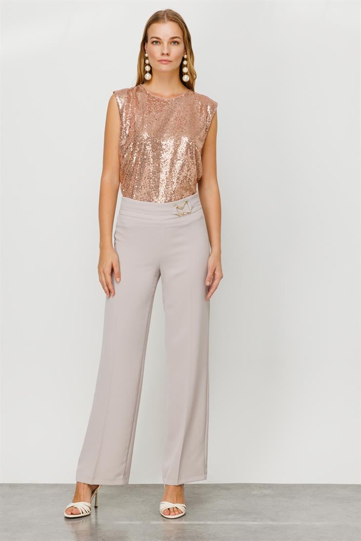 Modailgi  Beli Metal Toka Detaylı Pantolon Taş