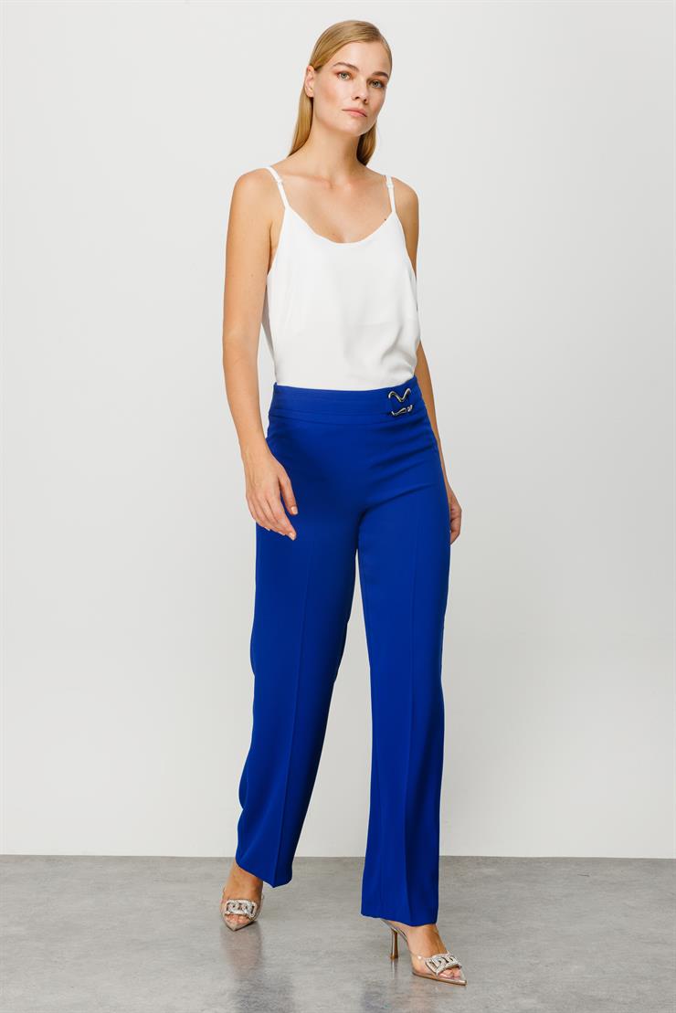 Modailgi  Beli Metal Toka Detaylı Pantolon Saks