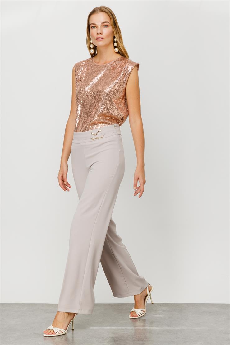 Modailgi  Beli Metal Toka Detaylı Pantolon Taş