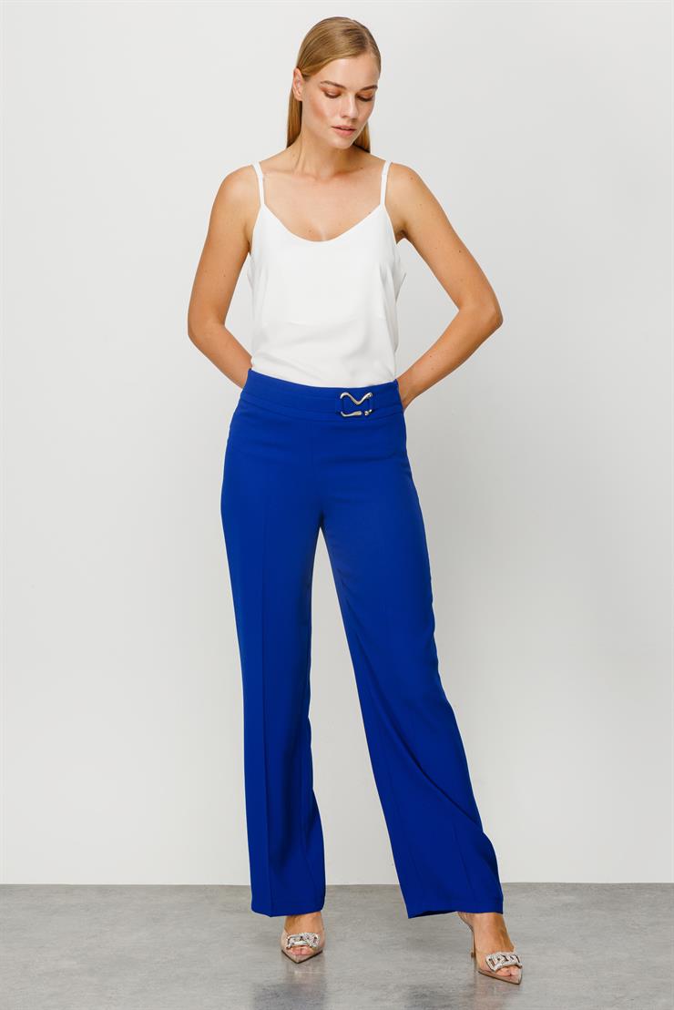 Modailgi  Beli Metal Toka Detaylı Pantolon Saks