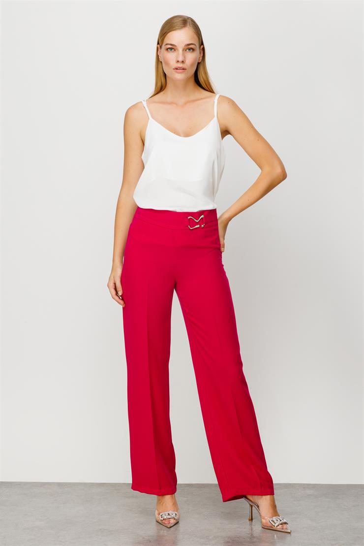 Modailgi  Beli Metal Toka Detaylı Pantolon Fuşya