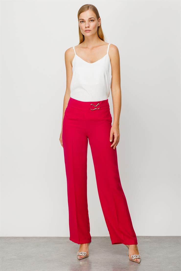 Modailgi  Beli Metal Toka Detaylı Pantolon Fuşya