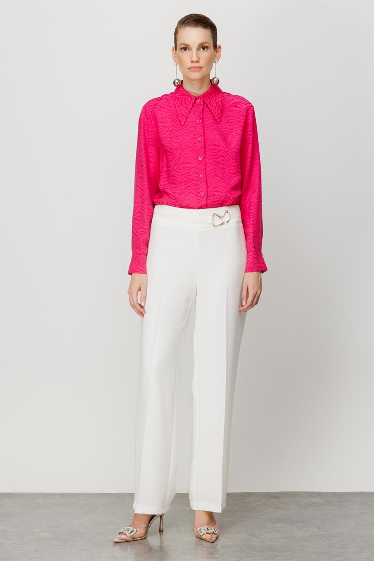 Modailgi  Beli Metal Toka Detaylı Pantolon Ekru