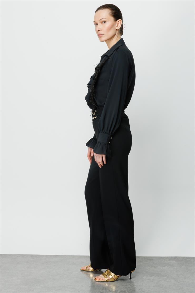 Modailgi  Beli Metal Toka Detaylı Pantolon Siyah