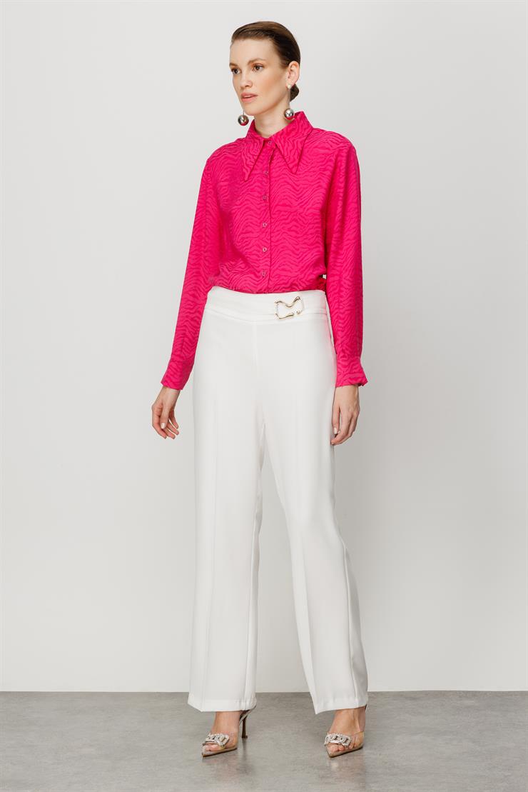 Modailgi  Beli Metal Toka Detaylı Pantolon Ekru