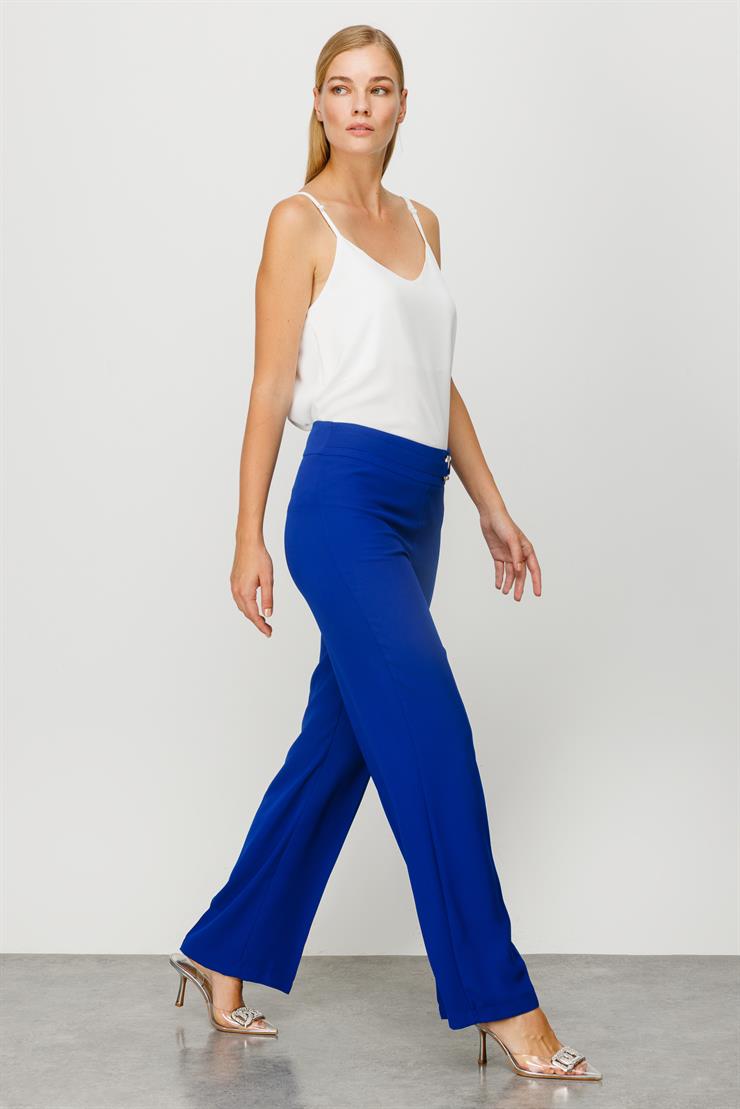 Modailgi  Beli Metal Toka Detaylı Pantolon Saks