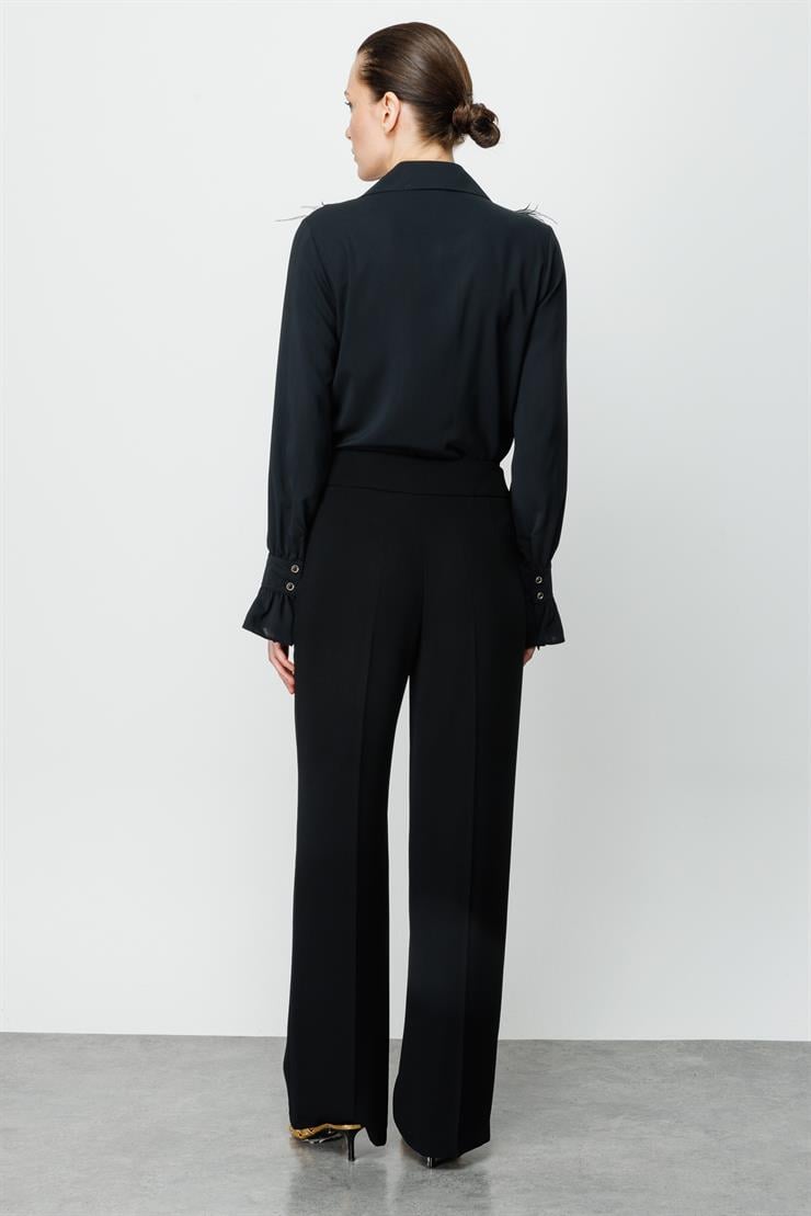 Modailgi  Beli Metal Toka Detaylı Pantolon Siyah