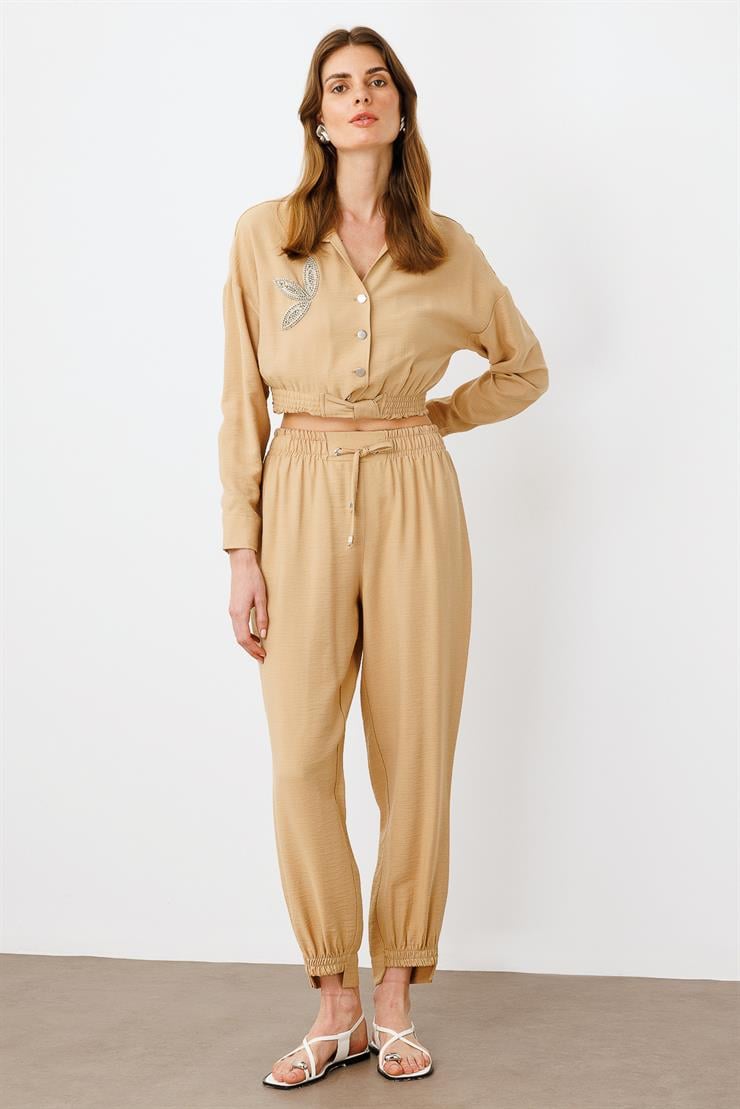 Modailgi  Beli ve Paçası Lastikli Pantolon - 1860 Taş