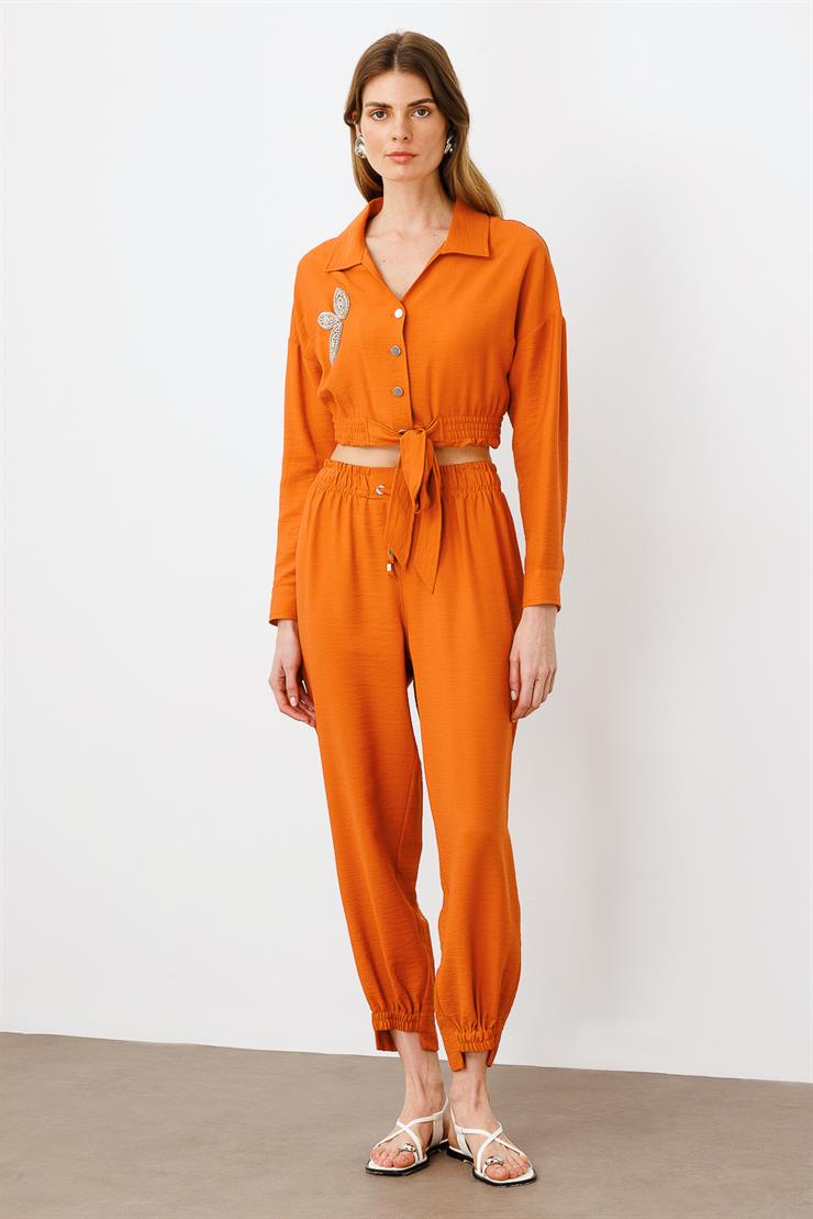 Modailgi  Beli ve Paçası Lastikli Pantolon - 1860 Tarçın