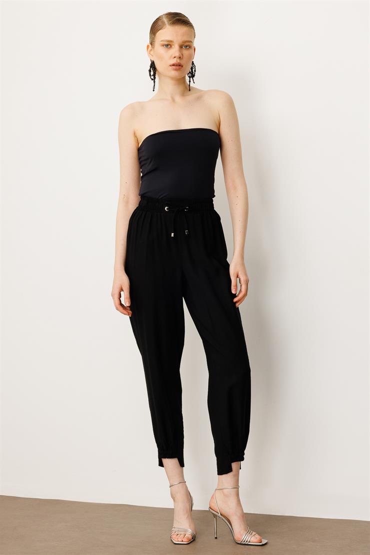 Modailgi  Beli ve Paçası Lastikli Pantolon - 1860 Siyah