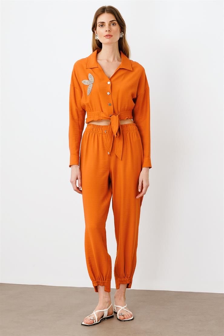 Modailgi  Beli ve Paçası Lastikli Pantolon - 1860 Tarçın