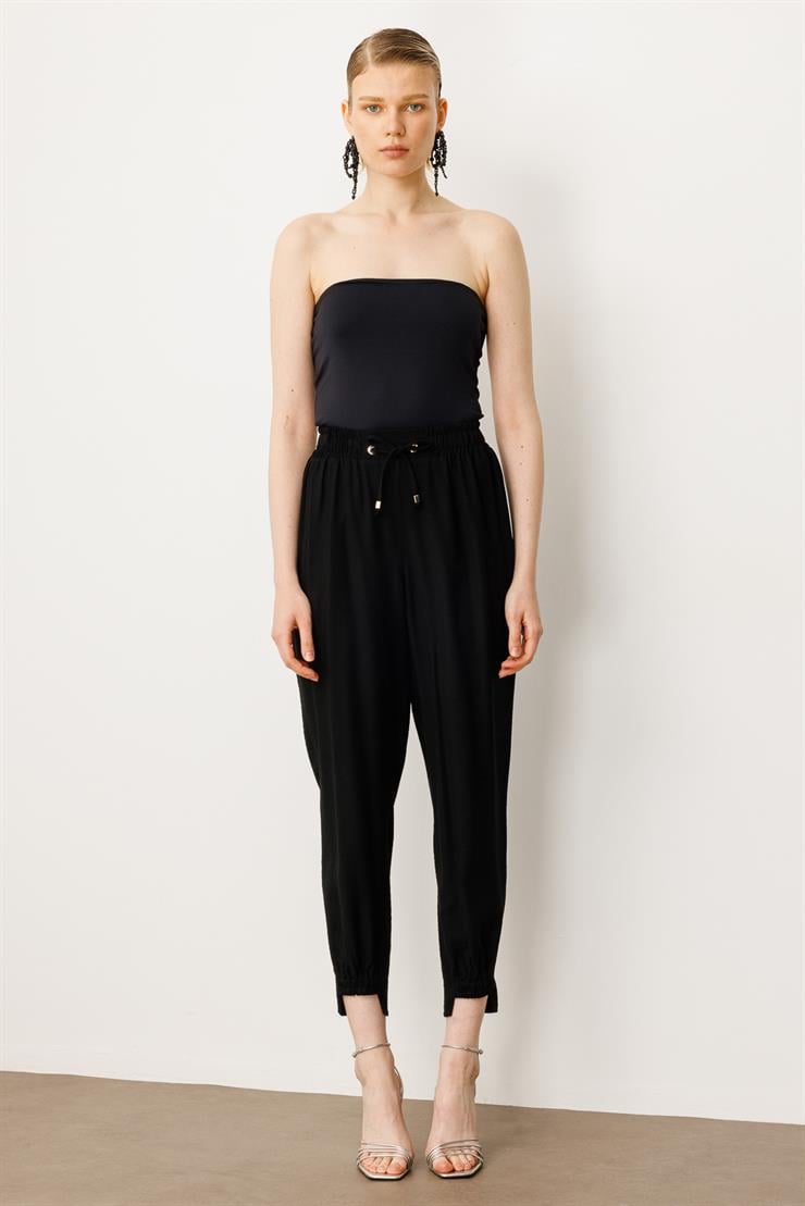 Modailgi  Beli ve Paçası Lastikli Pantolon - 1860 Siyah