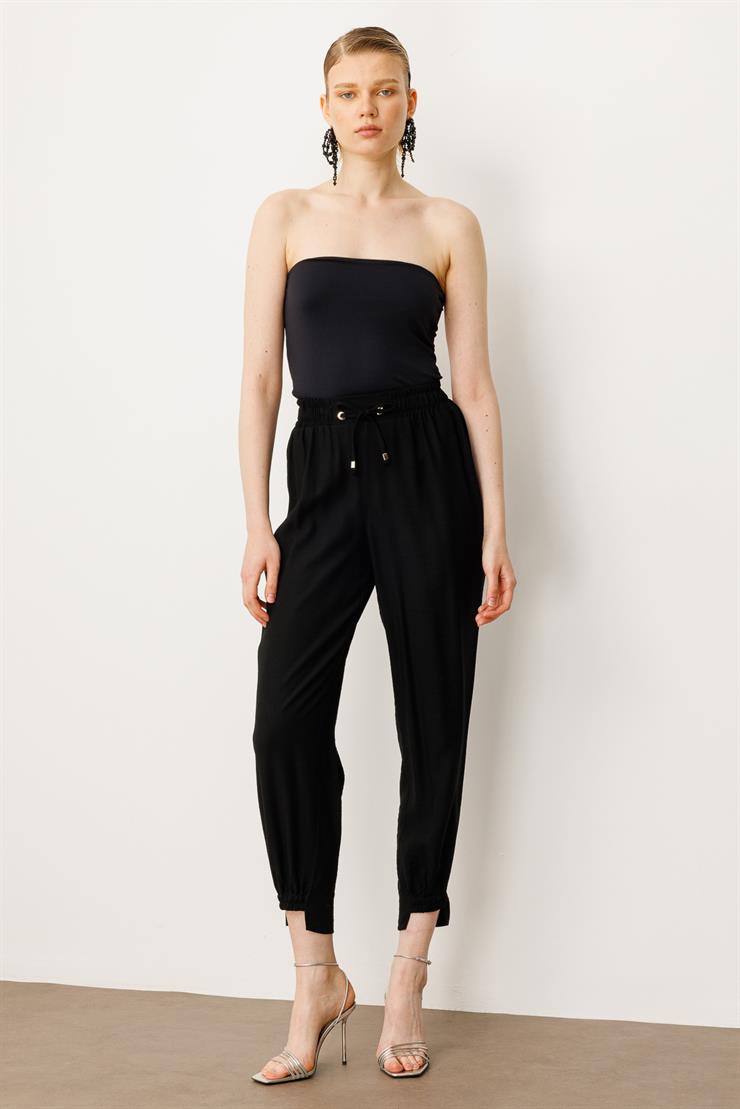 Modailgi  Beli ve Paçası Lastikli Pantolon - 1860 Siyah