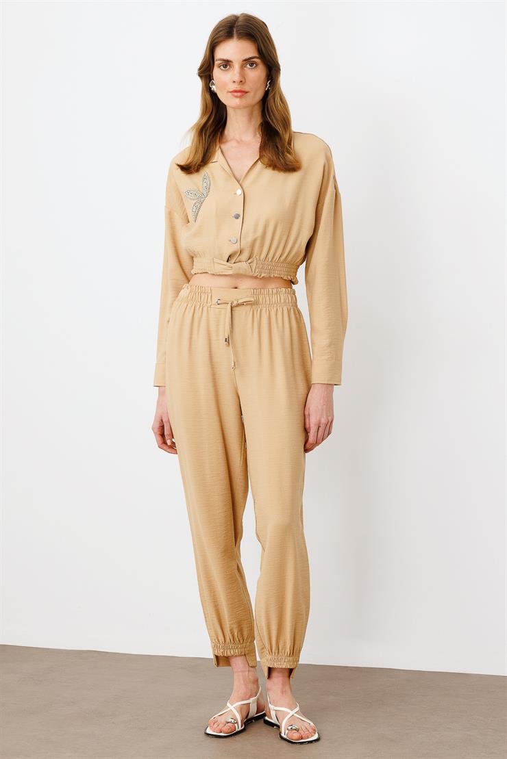 Modailgi  Beli ve Paçası Lastikli Pantolon - 1860 Taş