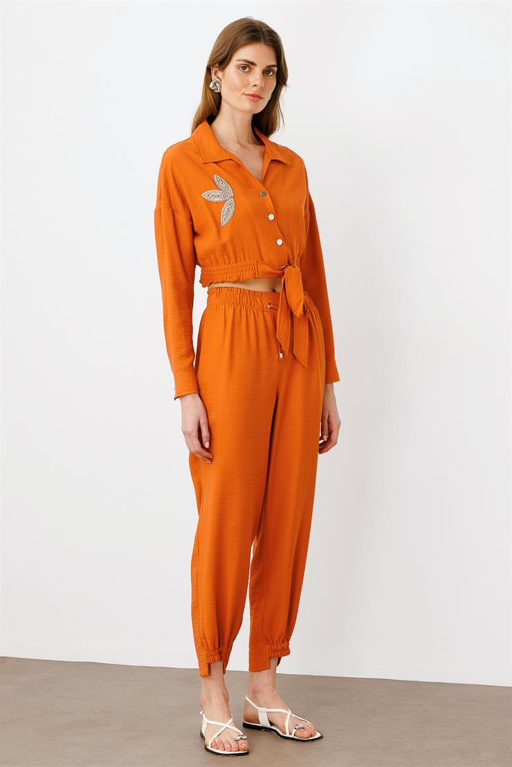 Modailgi  Beli ve Paçası Lastikli Pantolon - 1860 Tarçın