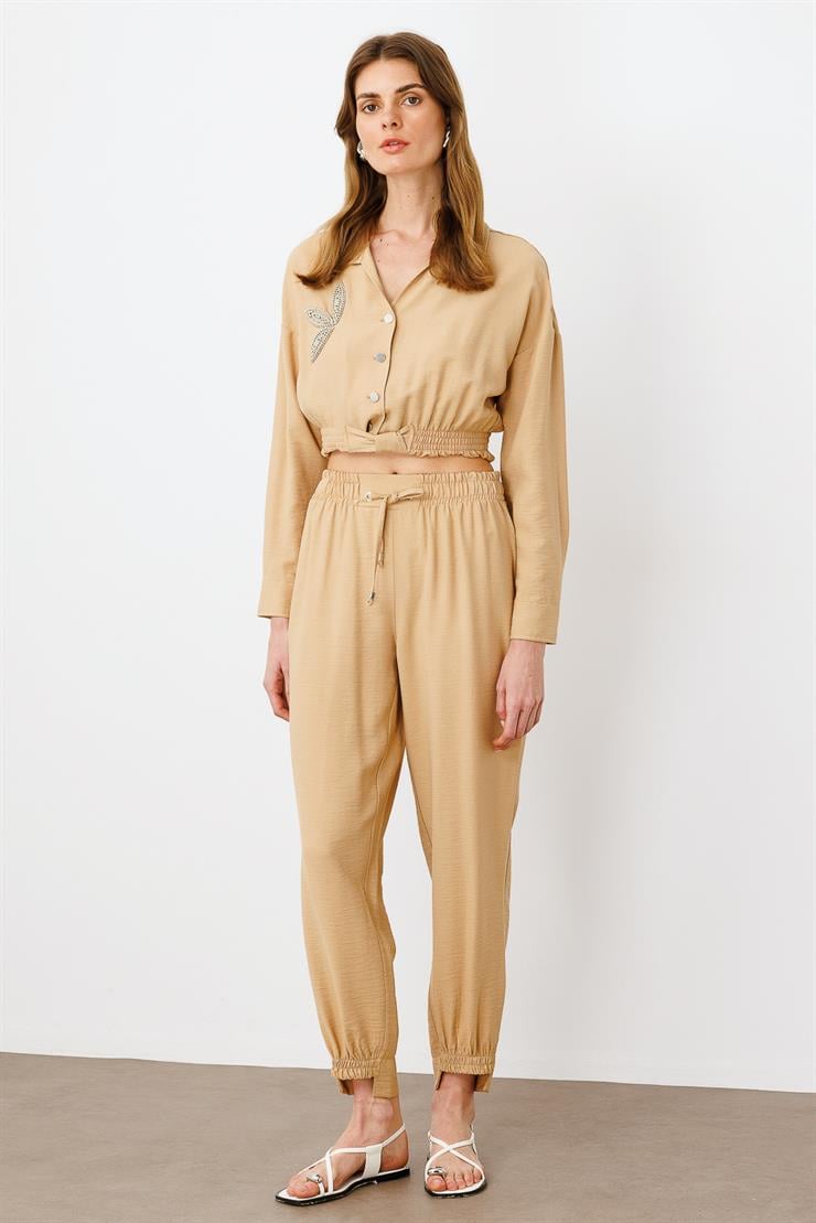 Modailgi  Beli ve Paçası Lastikli Pantolon - 1860 Taş