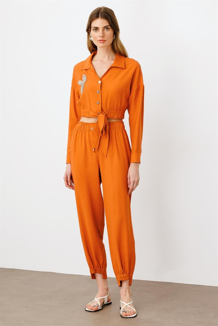 Modailgi  Beli ve Paçası Lastikli Pantolon - 1860 Tarçın