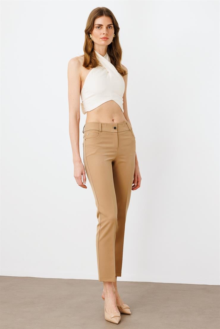 Modailgi  Beş Cep Dar Paça Pantolon Camel