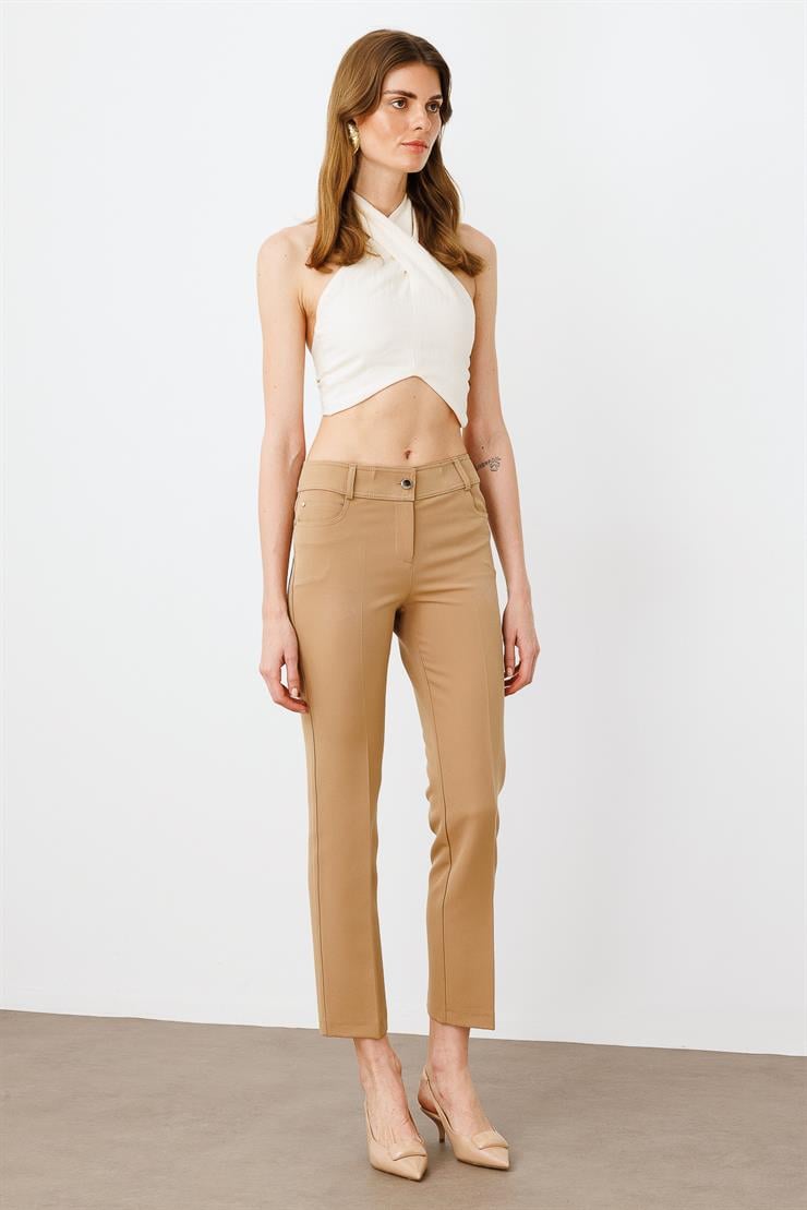 Modailgi  Beş Cep Dar Paça Pantolon Camel