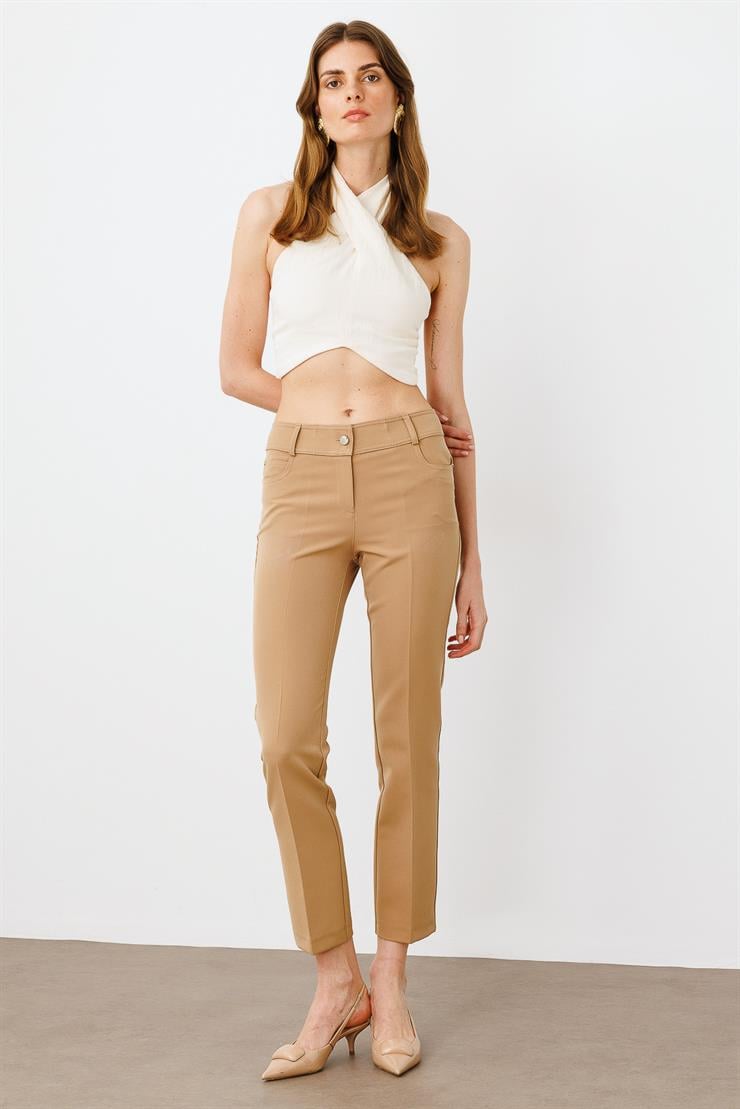 Modailgi  Beş Cep Dar Paça Pantolon Camel