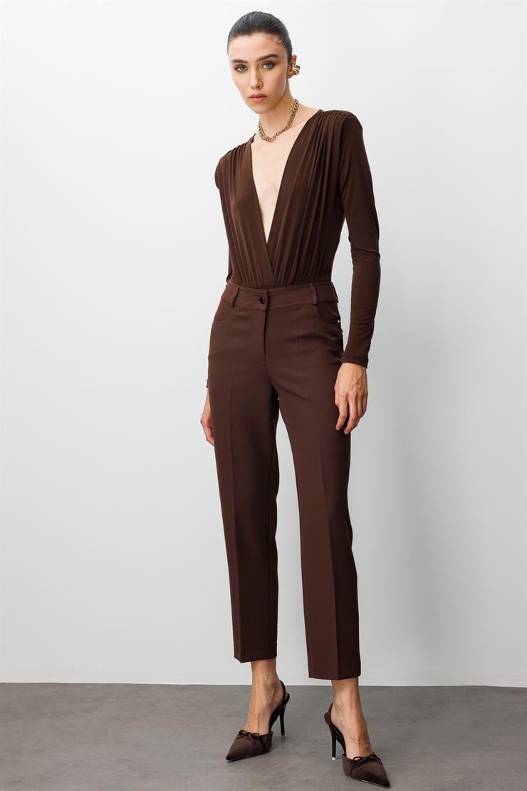 Modailgi  Beş Cep Dar Paça Pantolon Kahve