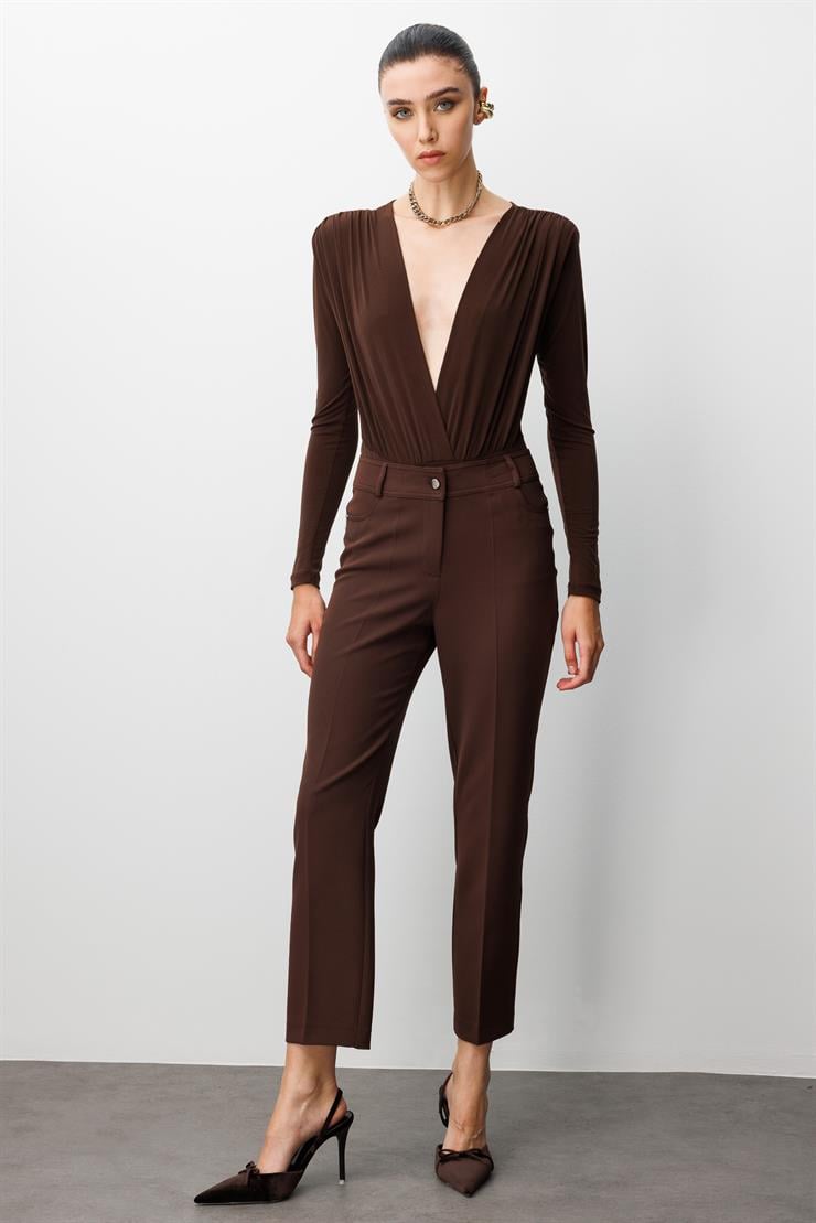 Modailgi  Beş Cep Dar Paça Pantolon Kahve