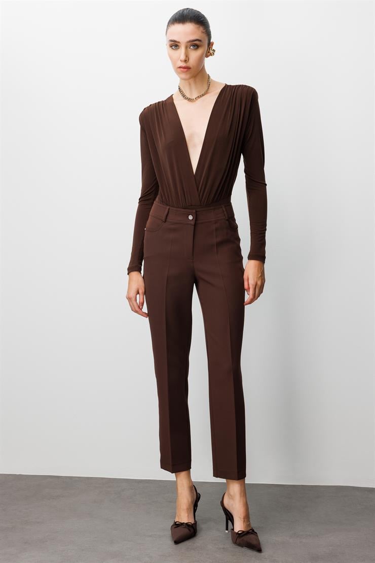 Modailgi  Beş Cep Dar Paça Pantolon Kahve