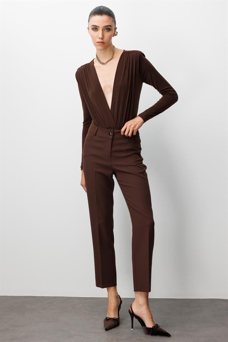 Modailgi  Beş Cep Dar Paça Pantolon Kahve