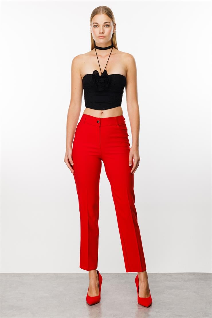 Modailgi  Beş Cep Dar Paça Pantolon Kırmızı