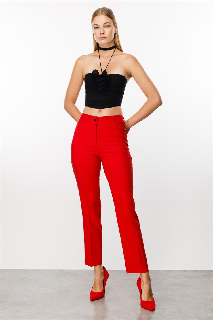 Modailgi  Beş Cep Dar Paça Pantolon Kırmızı
