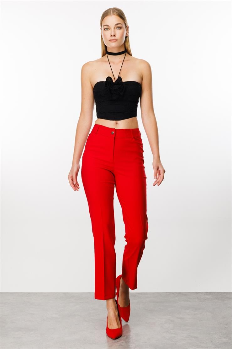 Modailgi  Beş Cep Dar Paça Pantolon Kırmızı