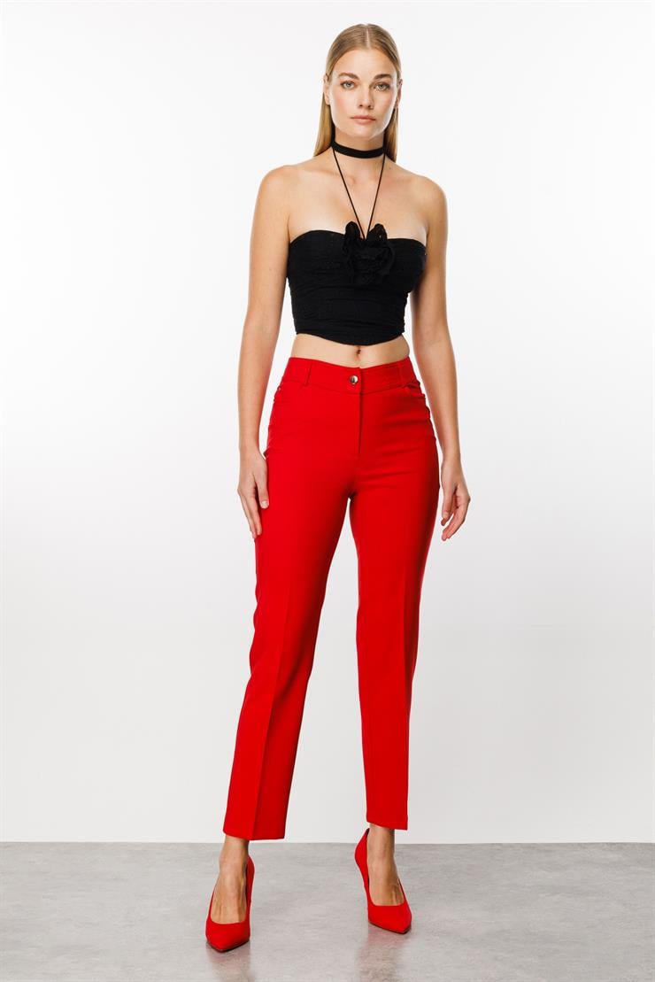 Modailgi  Beş Cep Dar Paça Pantolon Kırmızı