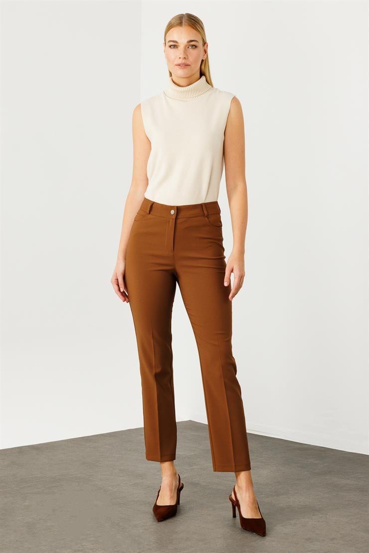 Modailgi  Beş Cep Dar Paça Pantolon Taba