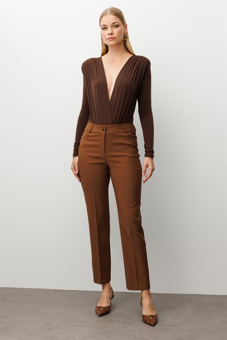 Modailgi  Beş Cep Dar Paça Pantolon Taba