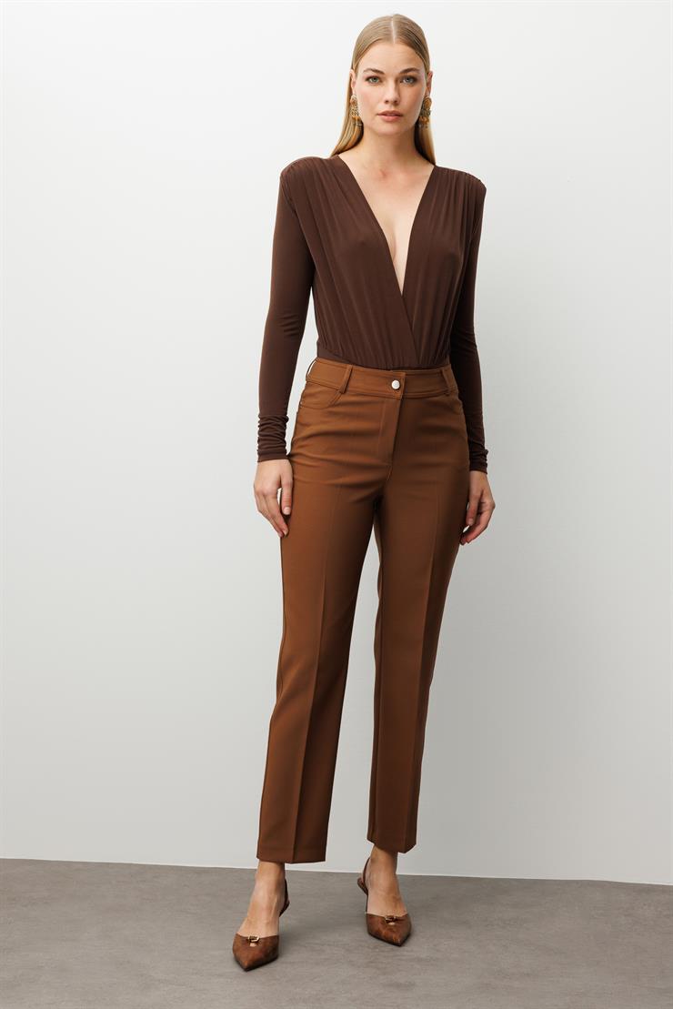 Modailgi  Beş Cep Dar Paça Pantolon Taba