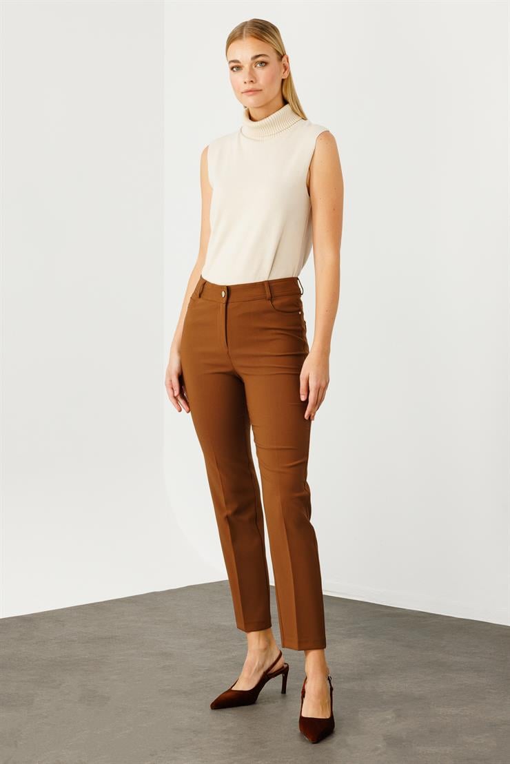 Modailgi  Beş Cep Dar Paça Pantolon Taba