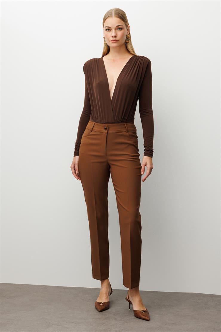 Modailgi  Beş Cep Dar Paça Pantolon Taba