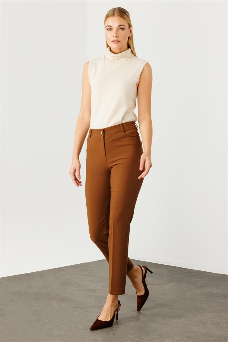 Modailgi  Beş Cep Dar Paça Pantolon Taba