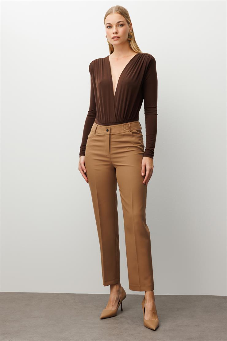 Modailgi  Beş Cep Dar Paça Pantolon Vizon