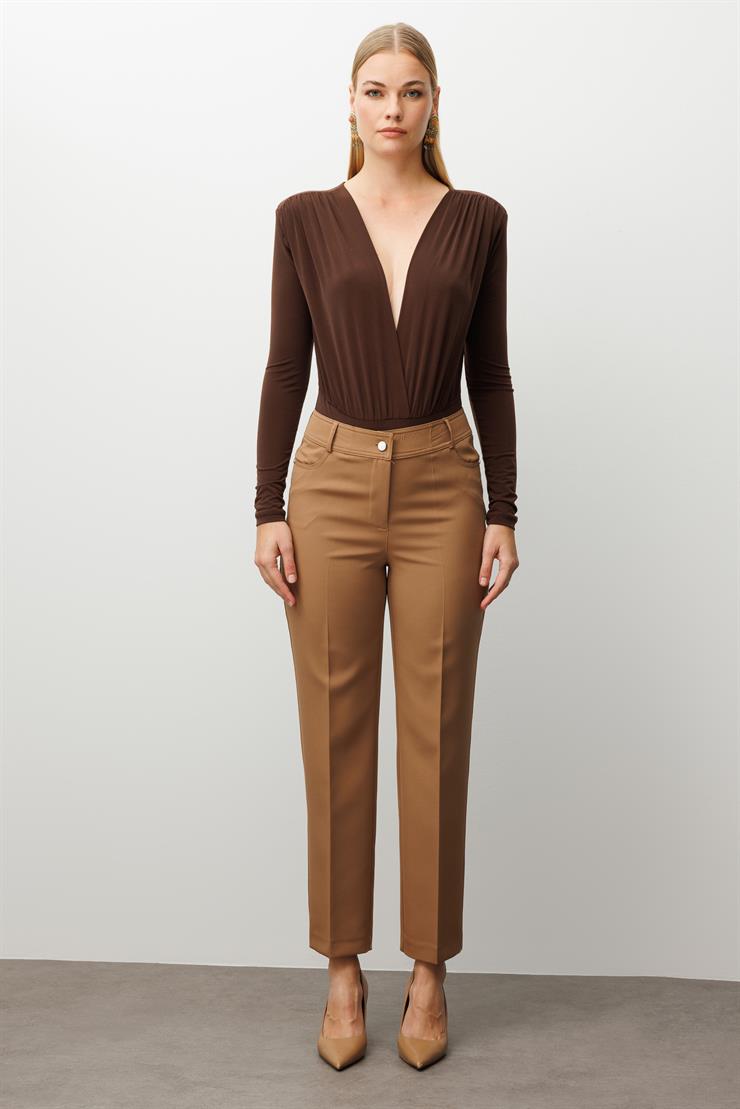 Modailgi  Beş Cep Dar Paça Pantolon Vizon