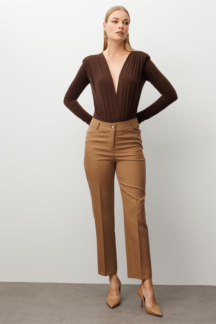 Modailgi  Beş Cep Dar Paça Pantolon Vizon