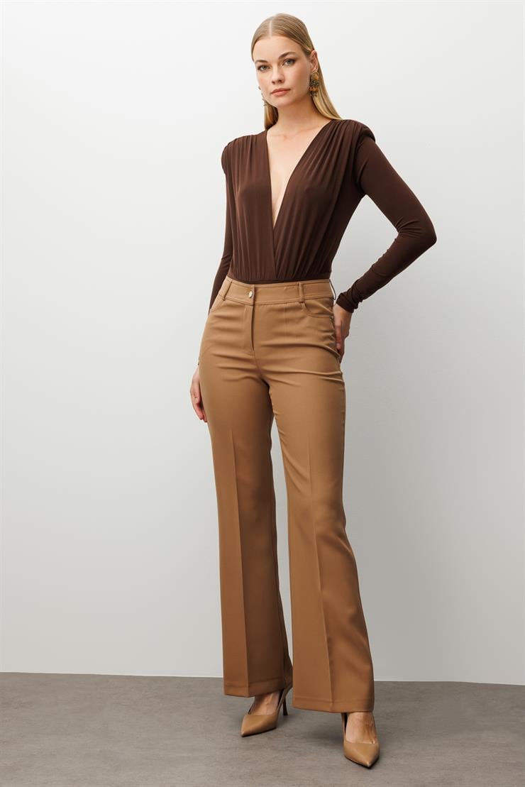 Modailgi  Beş Cep İspanyol Paça Pantolon Vizon