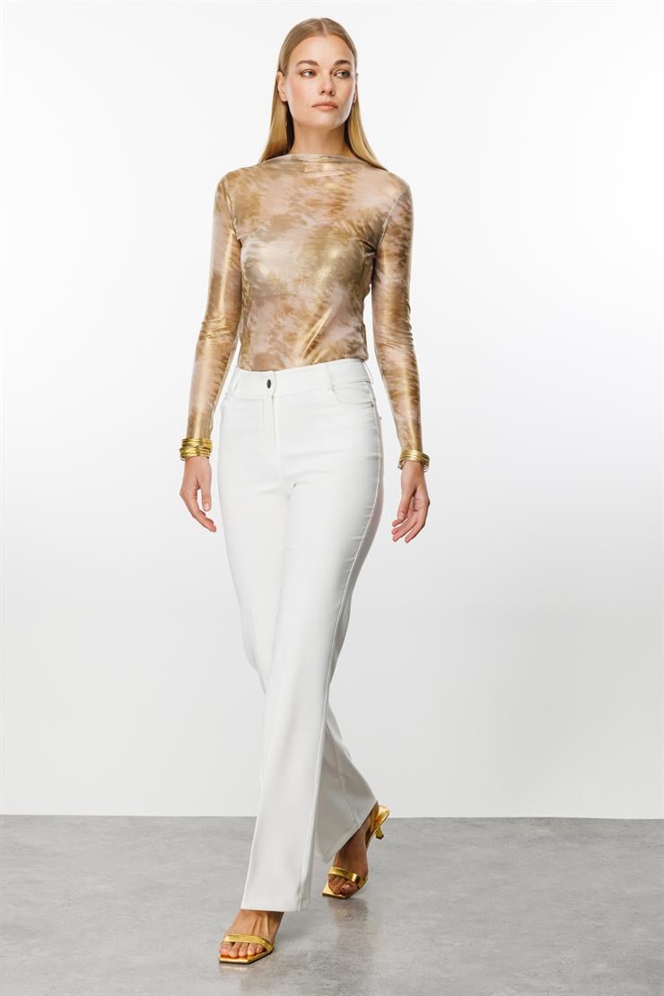 Modailgi  Beş Cep İspanyol Paça Pantolon Ekru