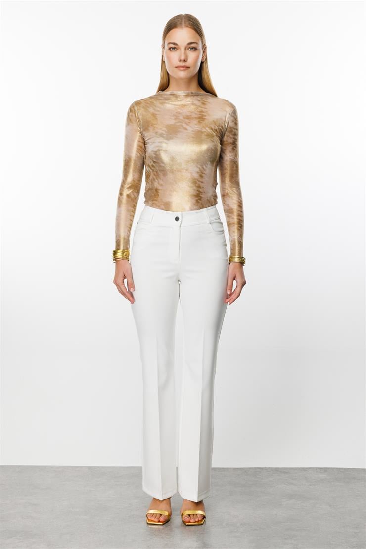 Modailgi  Beş Cep İspanyol Paça Pantolon Ekru