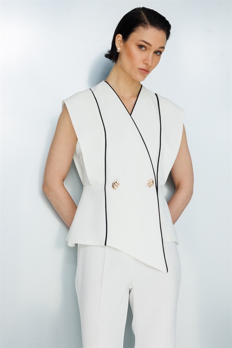 Modailgi  Biye Detaylı Kruvaze Yelek - 40116 Ekru