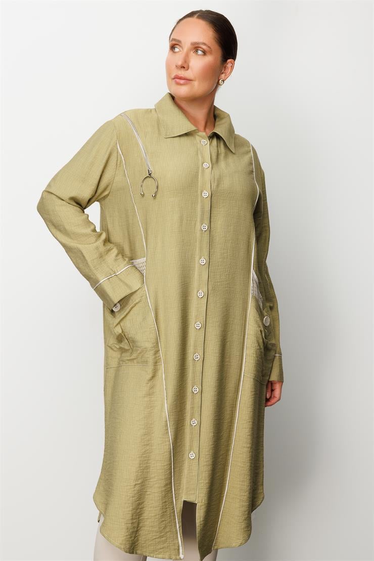 Modailgi  Biyeli Asimetrik File Detaylı Kap Haki